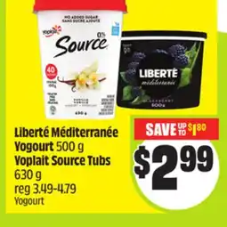 FreshCo Liberte Méditerranée Yogurt 500 g Yoplait Source Tubs 630 g offer
