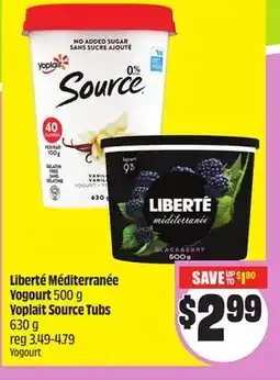 FreshCo Liberte Méditerranée Yogourt 500 g Yoplait Source Tubs 630 g offer