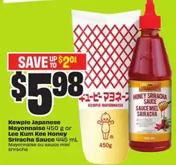 FreshCo Kewpie Japanese Mayonnaise 450 g or Lee Kum Kee Honey Sriracha Sauce 445 mL offer
