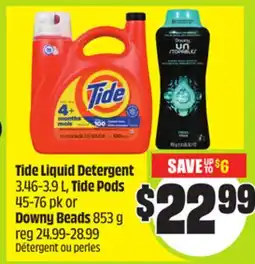 FreshCo Tide Liquid Detergent 3.46-3.9 L, Tide Pods 45-76 pk or Downy Beads 853 g offer