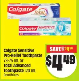 FreshCo Colgate Sensitive Pro-Relief Toothpaste 73-75 ml or Total Advanced Toothpaste 120 ml offer