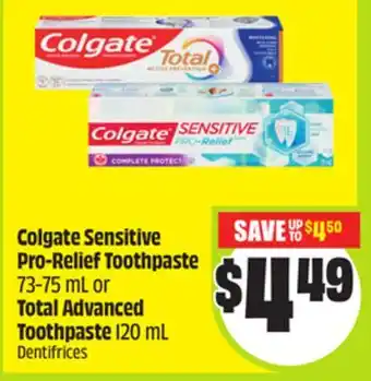 FreshCo Colgate Sensitive Pro-Relief Toothpaste 73-75 ml or Total Advanced Toothpaste 120 ml offer