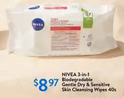 Walmart NIVEA 3-in-1 Biodegradable Gentle Dry & Sensitive Skin Cleansing Wipes 40s offer