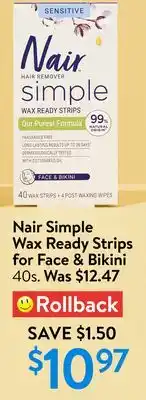 Walmart Nair Simple Wax Ready Strips for Face & Bikini offer