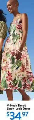 Walmart V-Neck Tiered Linen-Look Dress offer