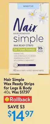 Walmart Nair Simple Wax Ready Strips for Legs & Body offer