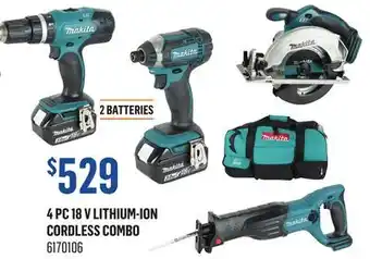 Canac 4 Pc 18 V Lithium-Ion Cordless Combo offer