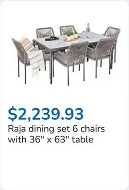 Club Piscine Raja dining set 6 chairs with 36 x 63 table offer