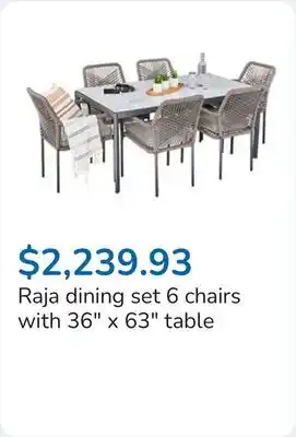 Club Piscine Raja dining set 6 chairs with 36 x 63 table offer