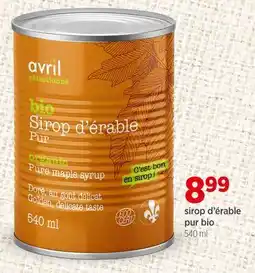 Avril Avril Sélectionné sirop d'érable pur bio offer