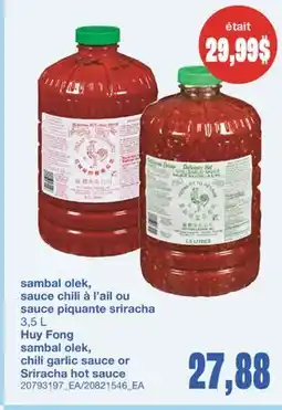 Wholesale Club SAMBAL OLEK, SAUCE CHILI À L'AIL OU SAUCE PIQUANTE SRIRACHA, 3,5 L offer