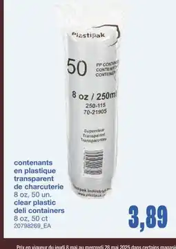Wholesale Club CONTENANTS EN PLASTIQUE TRANSPARENT DE CHARCUTERIE, 8 oz, 50 un offer