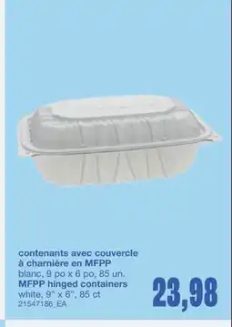 Wholesale Club contenants avec couvercle à charnière en MFPP, 9 po x 6 po, 85 un offer