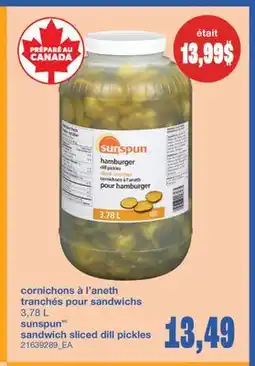 Wholesale Club CORNICHONS À L'ANETH TRANCHÉS POUR SANDWICHS, 3,78 L offer