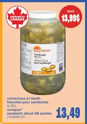 Wholesale Club CORNICHONS À L'ANETH TRANCHÉS POUR SANDWICHS, 3,78 L offer