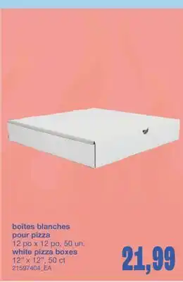 Wholesale Club BOÎTES BLANCHES POUR PIZZA, 12 PO X 12 PO, 50 UN offer
