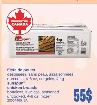 Wholesale Club FILETS DE POULET, non cuits, 4-6 oz, surgelés, 4 kg offer