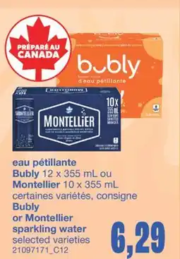 Wholesale Club EAU PÉTILLANTE BUBLY 12 X 355 ML OU MONTELLIER 10 X 355 ML offer