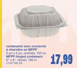 Wholesale Club CONTENANTS AVEC COUVERCLE À CHARNIÈRE EN MFPP 6 PO X 6 PO, ONDULÉS, 100 UN offer