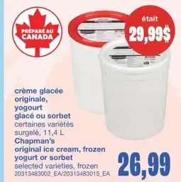 Wholesale Club CRÈME GLACÉE ORIGINALE, YOGOURT GLACÉ OU SORBET, 11,4 L offer