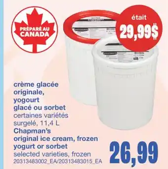 Wholesale Club CRÈME GLACÉE ORIGINALE, YOGOURT GLACÉ OU SORBET, 11,4 L offer