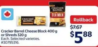 Walmart Cracker barrel cheese block or shreds offer