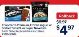 Walmart Chapman's Premium, Frozen Yogurt or Sorbet Tubs or Super Novelties offer