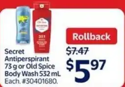 Walmart Secret antiperspirant or old spice body wash offer