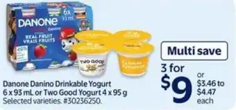 Walmart Danone danino drinkable yogurt or two good yogurt offer