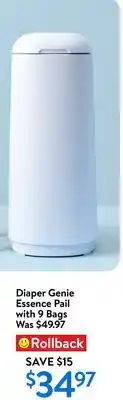 Walmart Diaper Genie Essence Pail with 9 Bags offer