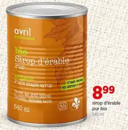 Avril sirop d'érable pur bio offer
