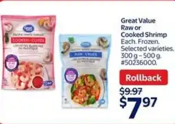 Walmart Great value raw or cooked shrimp offer