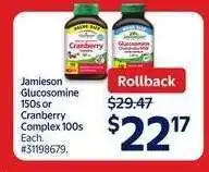 Walmart Jamieson Glucosamine 150s or Cranberry Complex 100s offer