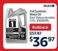 Walmart Mobil 1 Full Synthetic Motor Oil offer