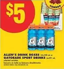 No Frills Allen's Drink Boxes or Gatorade Sport Drinks offer
