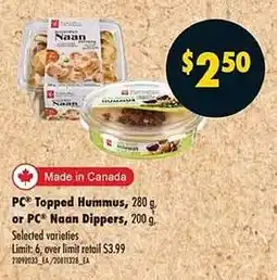 No Frills PC Topped Hummus or PC Naan Dippers offer