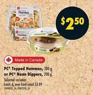 No Frills PC Topped Hummus or PC Naan Dippers offer