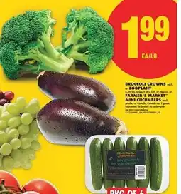 No Frills Broccoli crowns or eggplant and Mini Cumcumbers offer