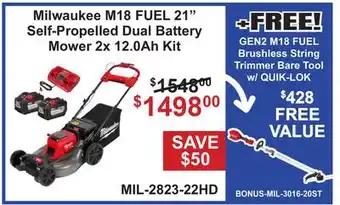 Atlas Tools & Machinery Milwaukee M18 FUEL 21 Self-Propelled Dual Battery Mower 2x 12.0Ah Kit offer