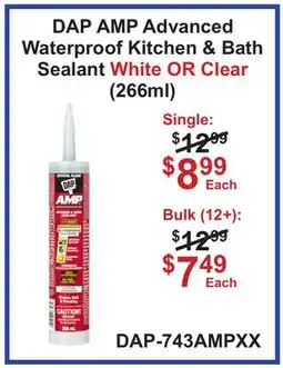 Atlas Tools & Machinery DAP AMP Advanced Waterproof Kitchen & Bath Sealant White OR Clear offer