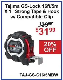 Atlas Tools & Machinery Tajima GS-Lock 16ft/5m X 1 Strong Tape & Hook w/ Compatible Clip offer