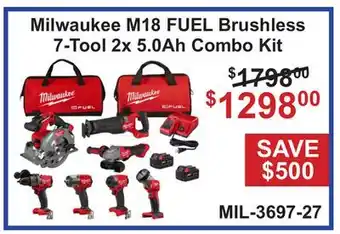 Atlas Tools & Machinery Milwaukee M18 FUEL Brushless 7-Tool 2x 5.0Ah Combo Kit offer