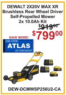 Atlas Tools & Machinery DEWALT 2X20V MAX XR Brushless Rear Wheel Driver Self-Propelled Mower 2x 10.0Ah Kit offer