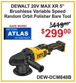 Atlas Tools & Machinery DEWALT 20V MAX XR 5 Brushless Variable Speed Random Orbit Polisher Bare Tool offer