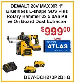 Atlas Tools & Machinery DEWALT 20V MAX XR 1 Brushless L-shape SDS Plus Rotary Hammer 2x 5.0Ah Kit w/ On Board Dust Extractor offer