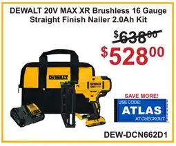 Atlas Tools & Machinery DEWALT 20V MAX XR Brushless 16 Gauge Straight Finish Nailer 2.0Ah Kit offer