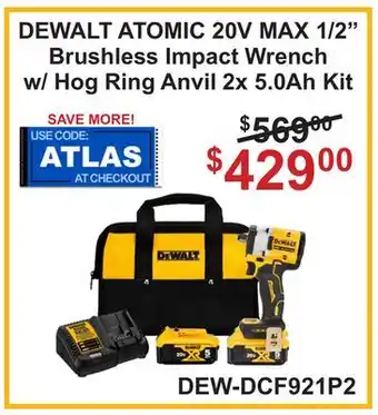 Atlas Tools & Machinery DEWALT ATOMIC 20V MAX 1/2 Brushless Impact Wrench offer