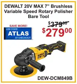 Atlas Tools & Machinery DEWALT 20V MAX 7 Brushless Variable Speed Rotary Polisher Bare Tool offer