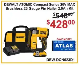 Atlas Tools & Machinery DEWALT ATOMIC Compact Series 20V MAX Brushless 23 Gauge Pin Nailer 2.0Ah Kit offer