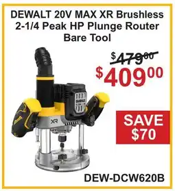 Atlas Tools & Machinery DEWALT 20V MAX XR Brushless 2-1/4 Peak HP Plunge Router Bare Tool offer